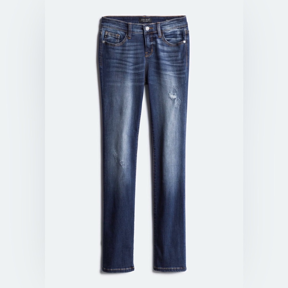 Judy Blue Elliana Medium Wash Distressed Straight Leg Jeans - Size 9/29